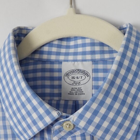 Brooks Brothers Slim Fit Long Sleeve Button Down Poplin Gingham - Large 16-6/7 - Picture 3 of 5